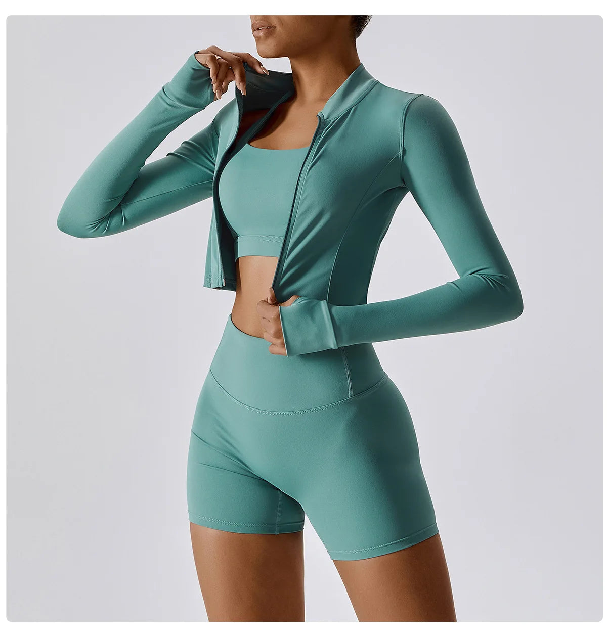 3 Pieces Women Tracksuit Yoga Set Workout Sportswear Gym Clothing Fitness Long Sleeve Crop Top High Waist Leggings Sports Suits