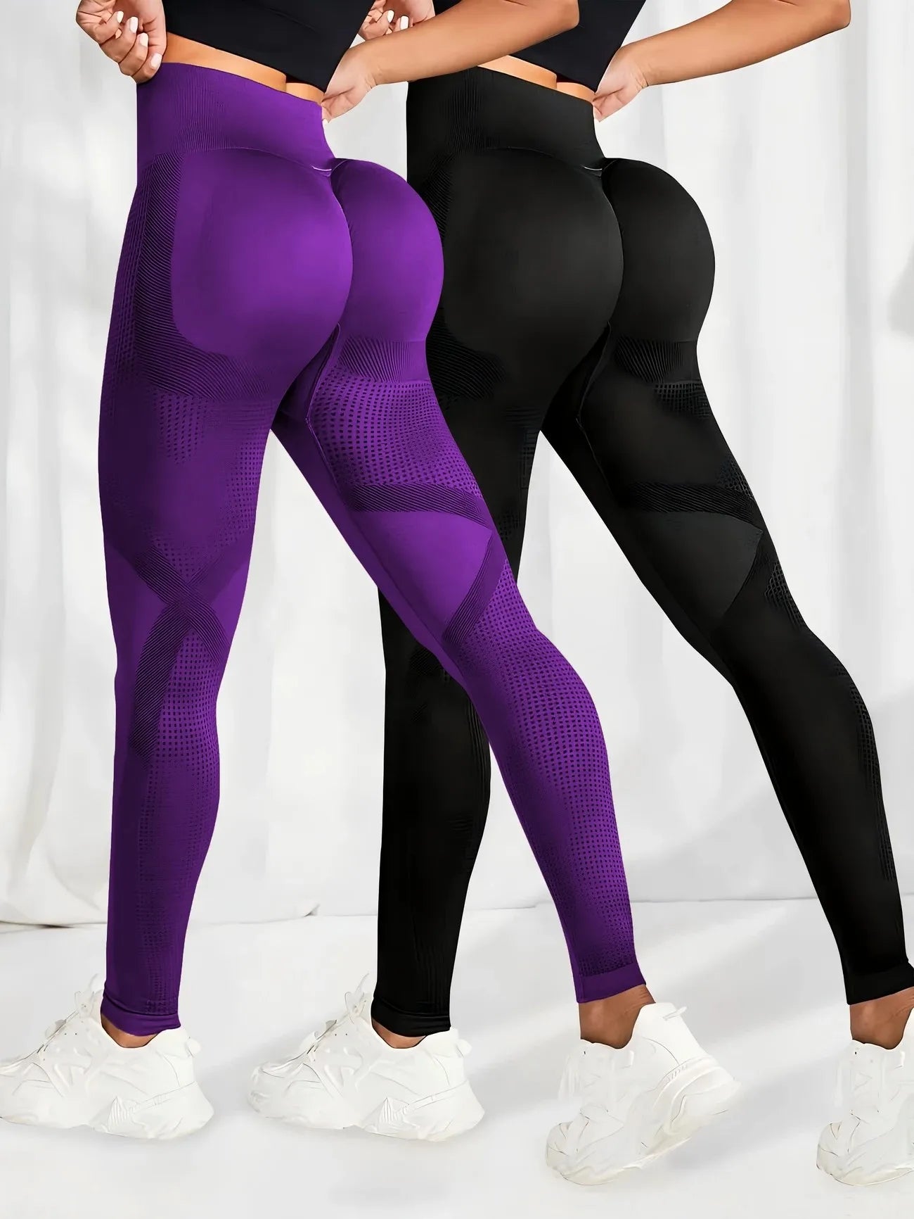 2pcs Yoga Leggings High Waist Elastic Waistband Long Length for Women's Solid Color High-Elasticity Fitness Activewear