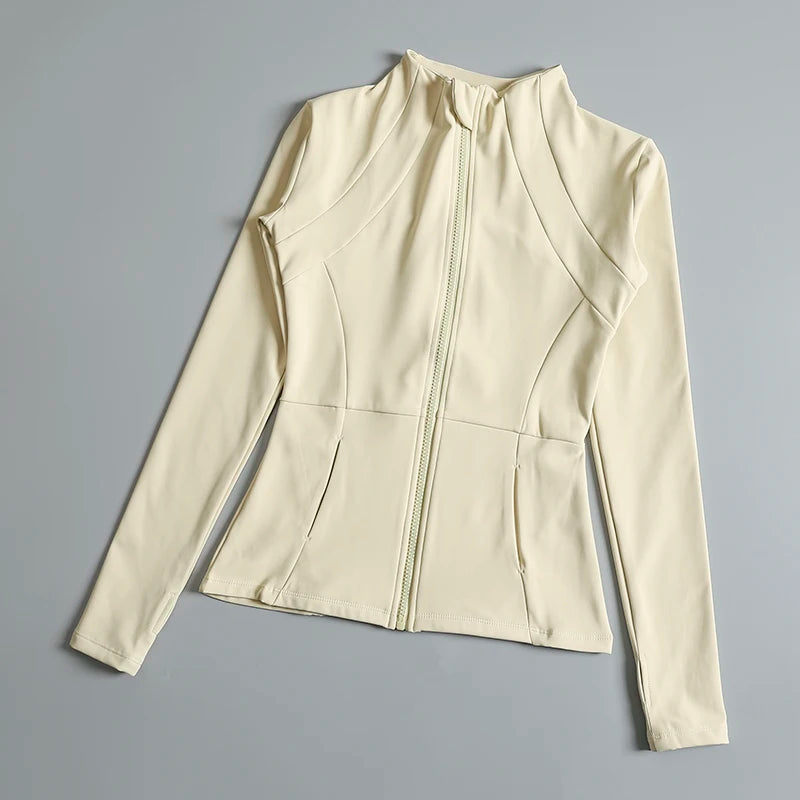 New yoga wear ladies coat round high elastic loose exercise yoga fitness long sleeve stand-up collar yoga tops
