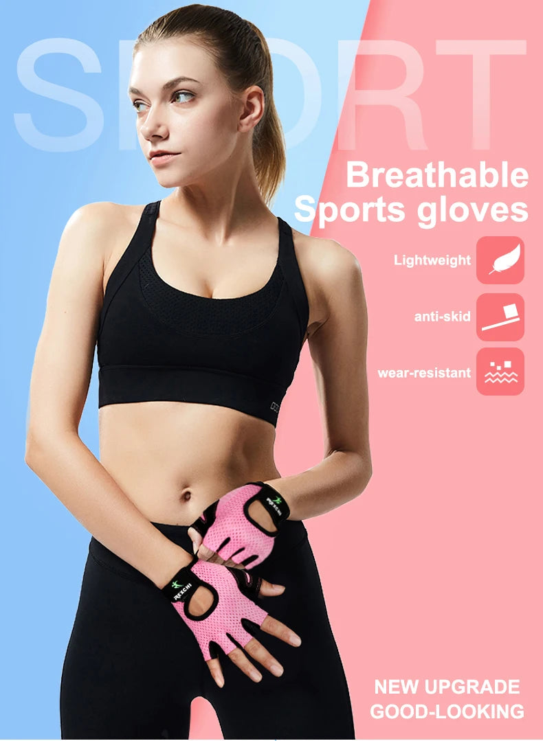 Cycling Gloves Bike Half Finger Non-Slip Summer Sports Outdoor Bicycle Sports Gloves Women Gym Fitness Cycling Fingerless Gloves