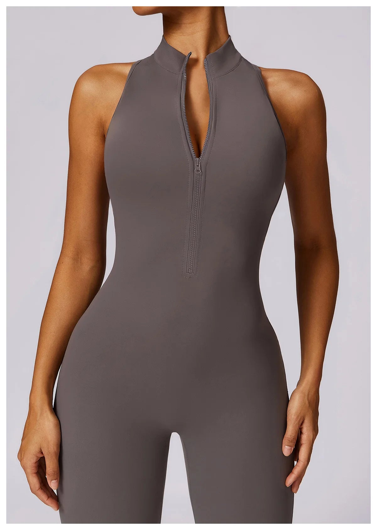 V Back One-piece Suit Women Sports Jumpsuit Zippers Yoga Rompers Backless Sportswear Women Sleeveles Workout Bodysuits Female