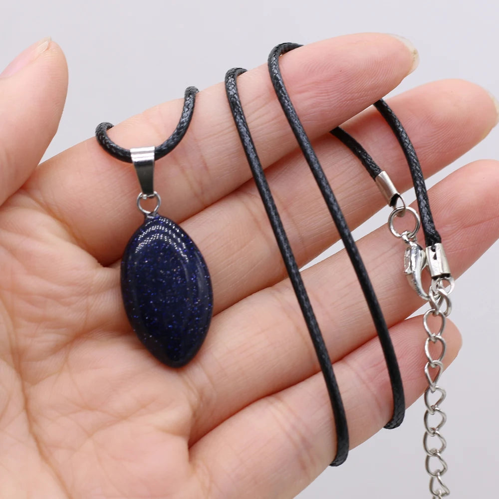 New Opal Topaz Malachite Necklace Natural Stone Horse Eye Shape Pendant Necklace 13x28mm for Men Women Charm Jewelry Gift