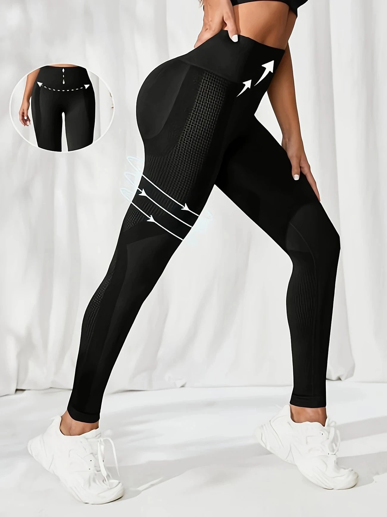 2pcs Yoga Leggings High Waist Elastic Waistband Long Length for Women's Solid Color High-Elasticity Fitness Activewear