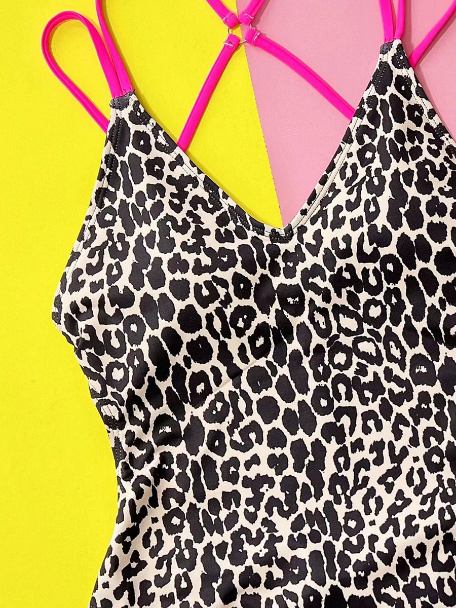 2025 Monokini Leopard Swimsuit Women One Piece Sexy High Cut Swimwear Female Bathers Bathing Swimming Swim Suit Beachwear