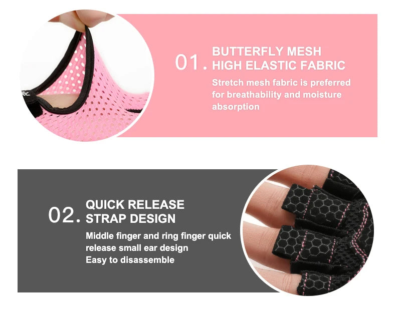 Cycling Gloves Bike Half Finger Non-Slip Summer Sports Outdoor Bicycle Sports Gloves Women Gym Fitness Cycling Fingerless Gloves