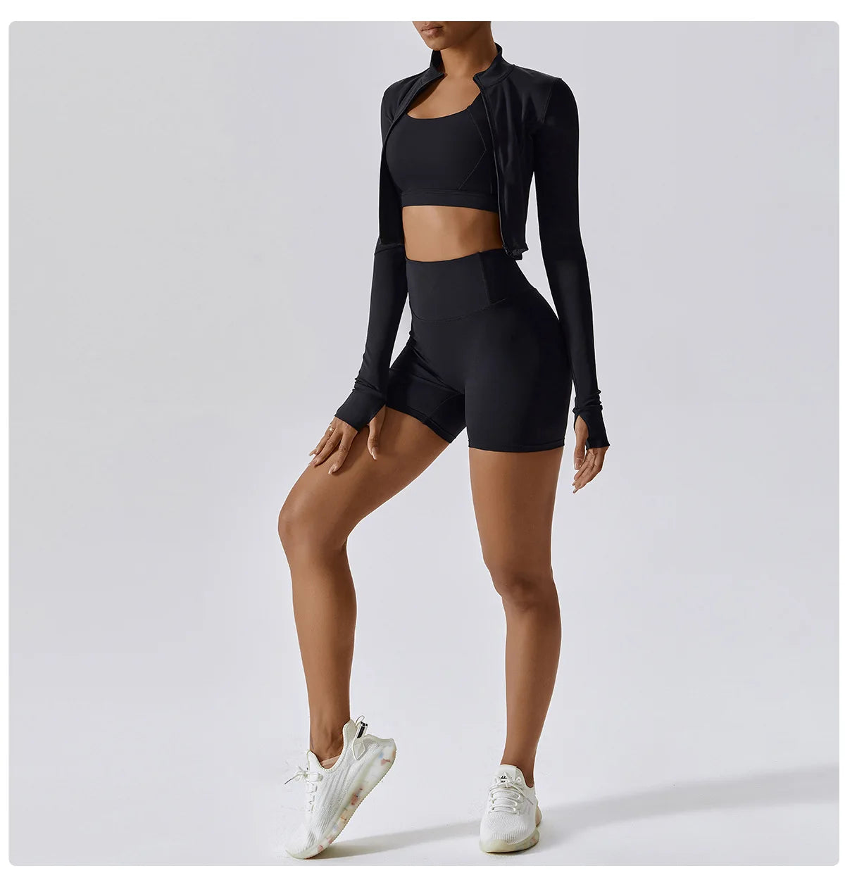 3 Pieces Women Tracksuit Yoga Set Workout Sportswear Gym Clothing Fitness Long Sleeve Crop Top High Waist Leggings Sports Suits