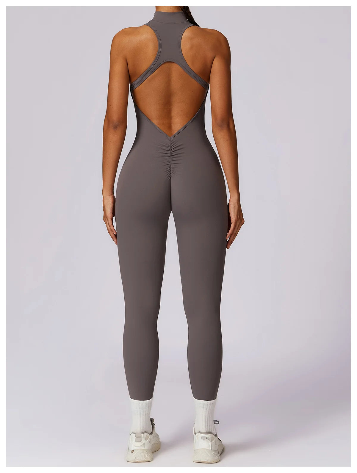 V Back One-piece Suit Women Sports Jumpsuit Zippers Yoga Rompers Backless Sportswear Women Sleeveles Workout Bodysuits Female