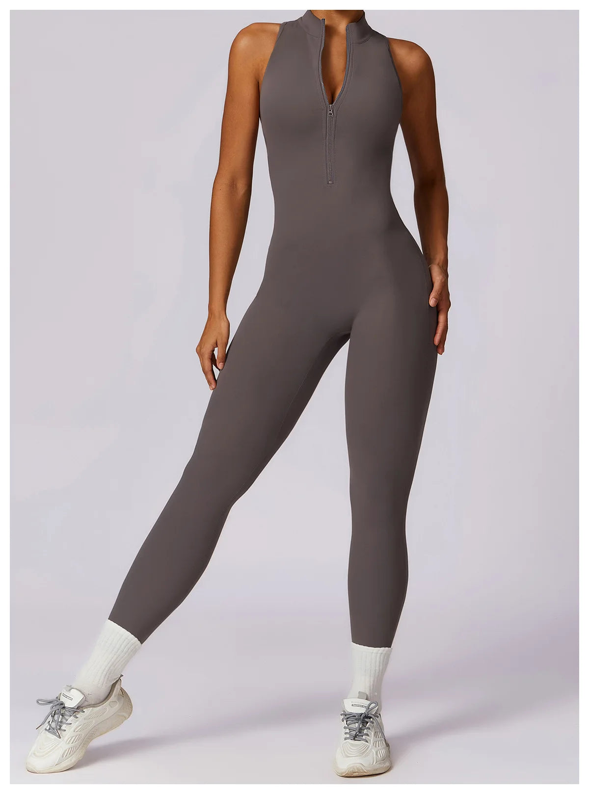 V Back One-piece Suit Women Sports Jumpsuit Zippers Yoga Rompers Backless Sportswear Women Sleeveles Workout Bodysuits Female