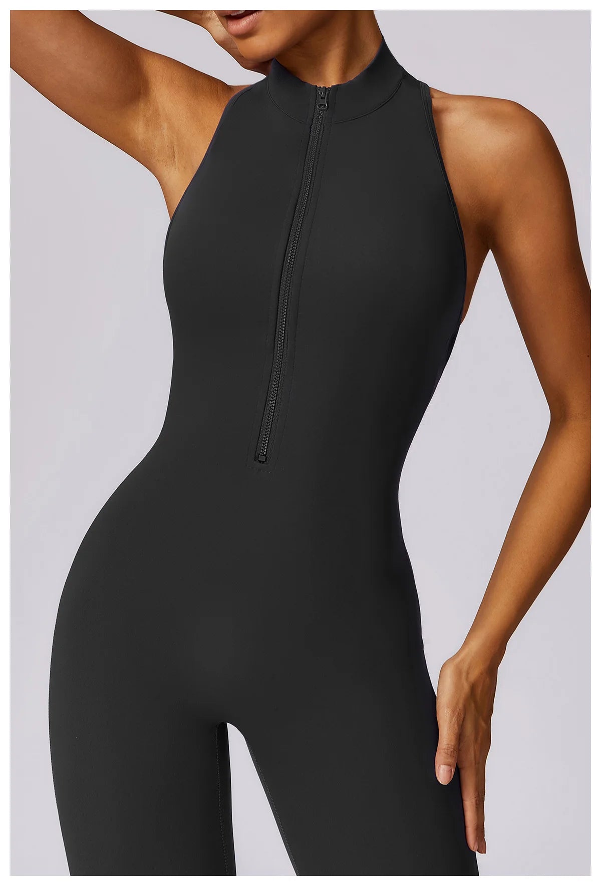 V Back One-piece Suit Women Sports Jumpsuit Zippers Yoga Rompers Backless Sportswear Women Sleeveles Workout Bodysuits Female
