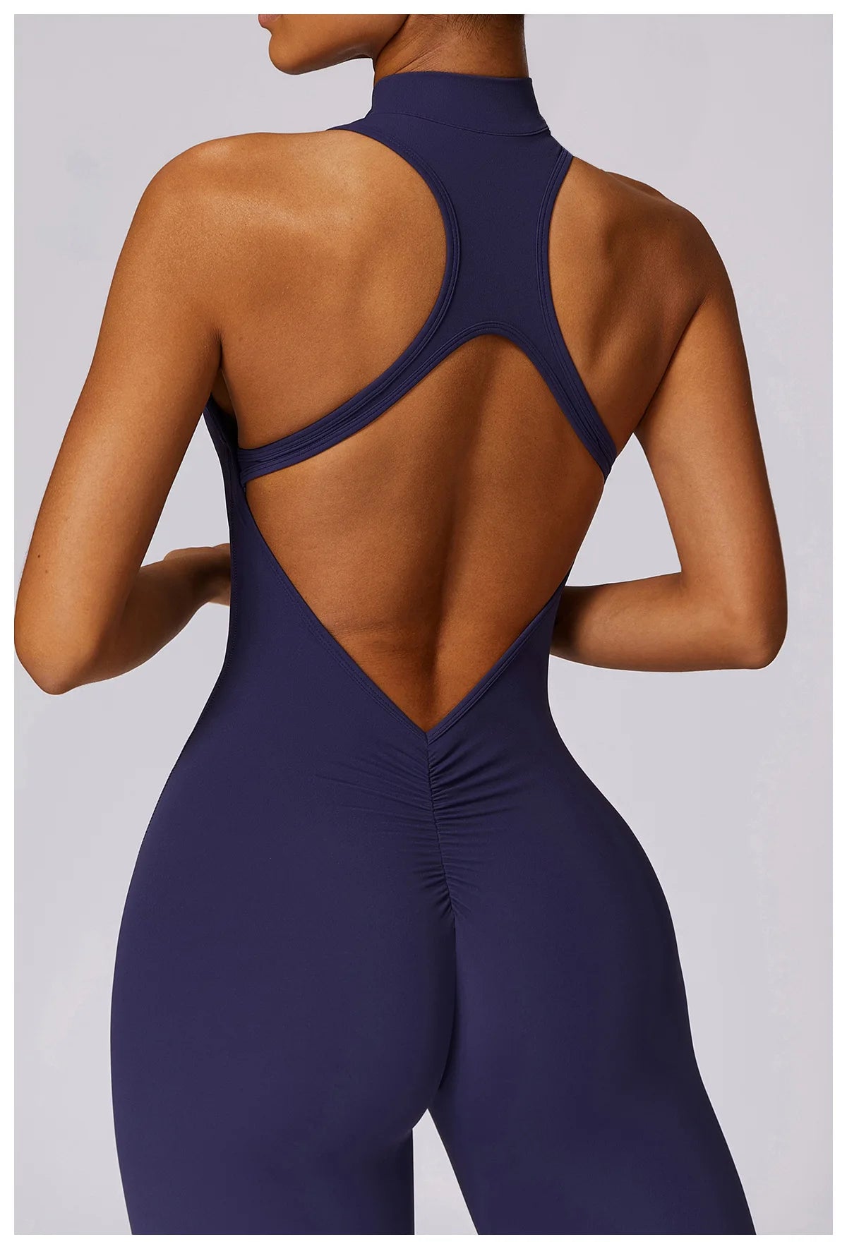 V Back One-piece Suit Women Sports Jumpsuit Zippers Yoga Rompers Backless Sportswear Women Sleeveles Workout Bodysuits Female