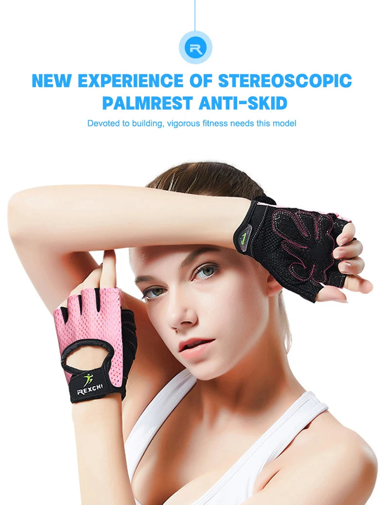 Cycling Gloves Bike Half Finger Non-Slip Summer Sports Outdoor Bicycle Sports Gloves Women Gym Fitness Cycling Fingerless Gloves
