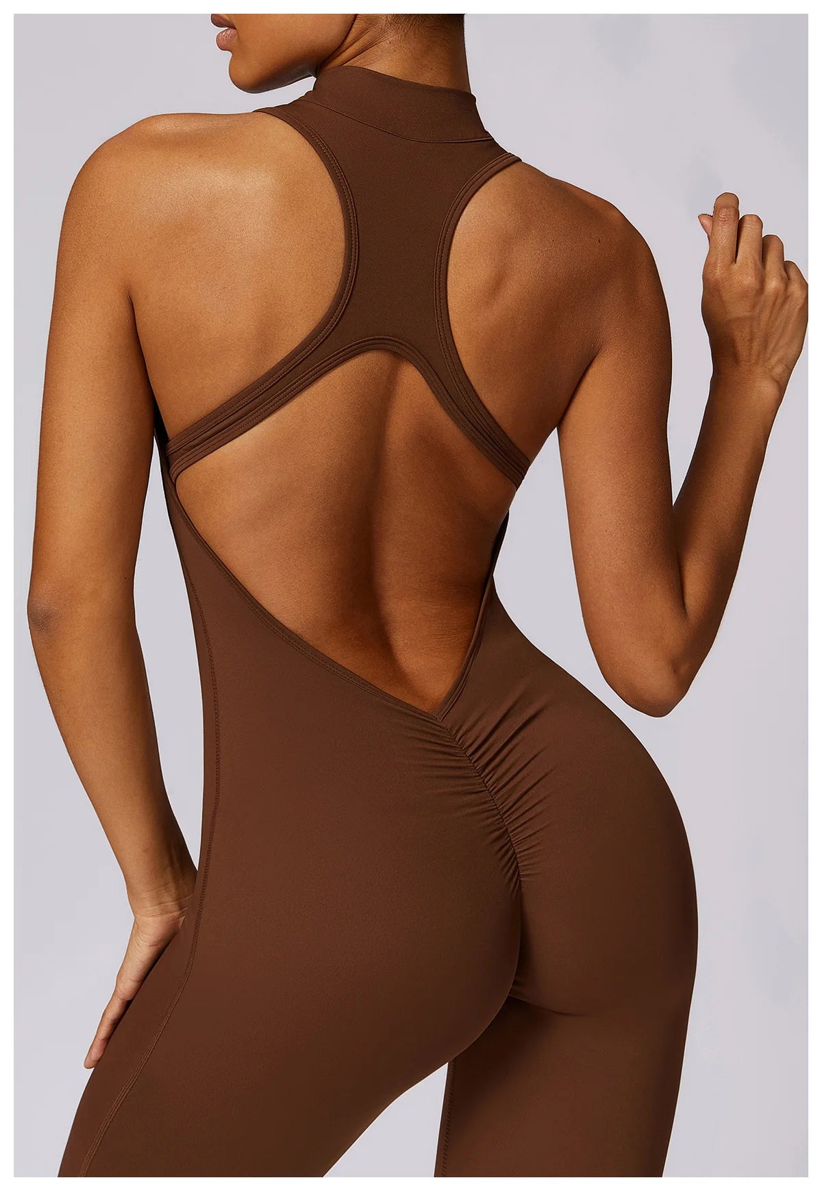 V Back One-piece Suit Women Sports Jumpsuit Zippers Yoga Rompers Backless Sportswear Women Sleeveles Workout Bodysuits Female