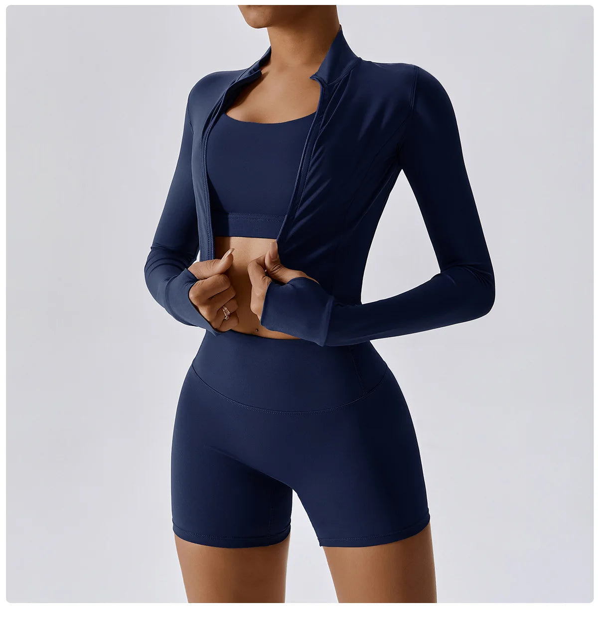 3 Pieces Women Tracksuit Yoga Set Workout Sportswear Gym Clothing Fitness Long Sleeve Crop Top High Waist Leggings Sports Suits