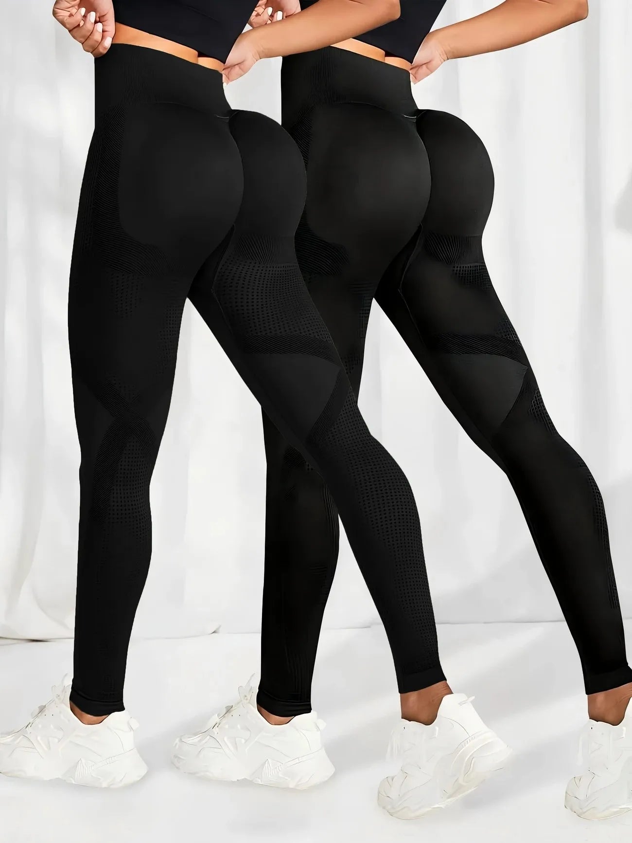 2pcs Yoga Leggings High Waist Elastic Waistband Long Length for Women's Solid Color High-Elasticity Fitness Activewear