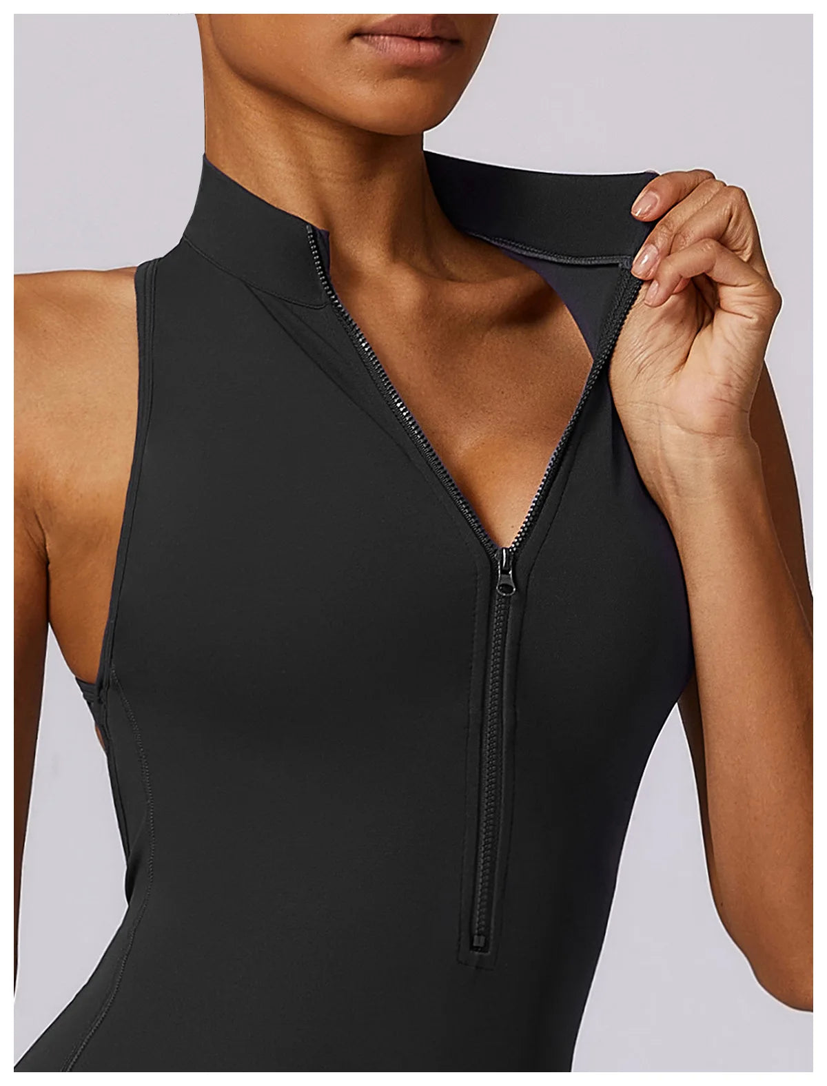 V Back One-piece Suit Women Sports Jumpsuit Zippers Yoga Rompers Backless Sportswear Women Sleeveles Workout Bodysuits Female