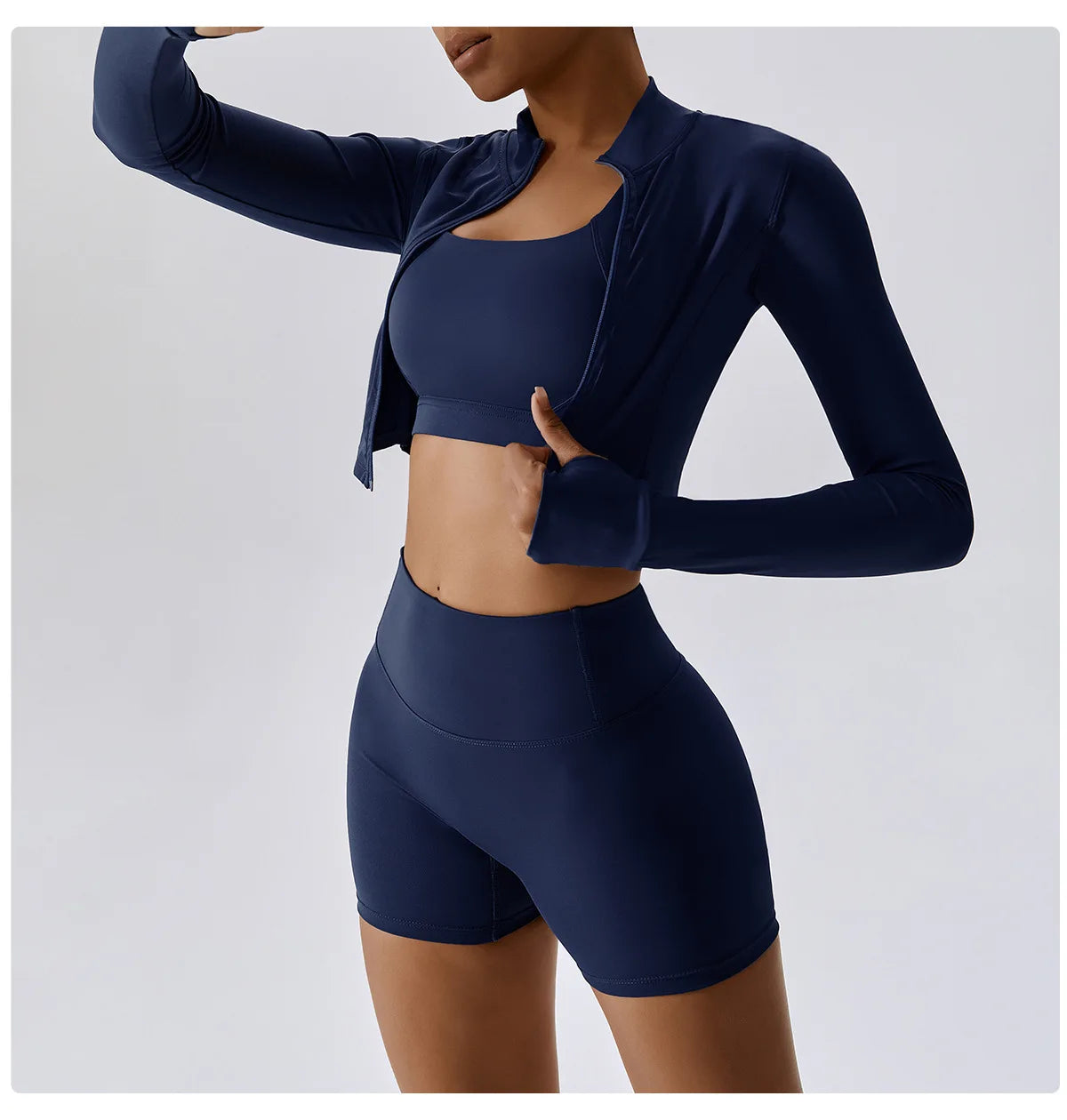 3 Pieces Women Tracksuit Yoga Set Workout Sportswear Gym Clothing Fitness Long Sleeve Crop Top High Waist Leggings Sports Suits