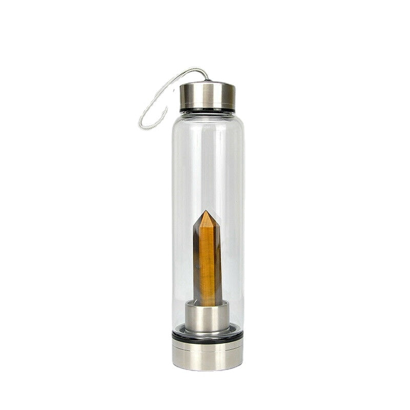 Natural Elixir Quartz Drink Water Bottle Crystal Point Wand Genstone Obelisk Healing Energy Stone Glass Drinking Bottles Gift