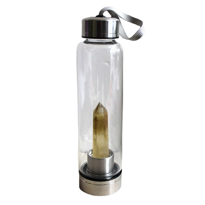 Natural Elixir Quartz Drink Water Bottle Crystal Point Wand Genstone Obelisk Healing Energy Stone Glass Drinking Bottles Gift