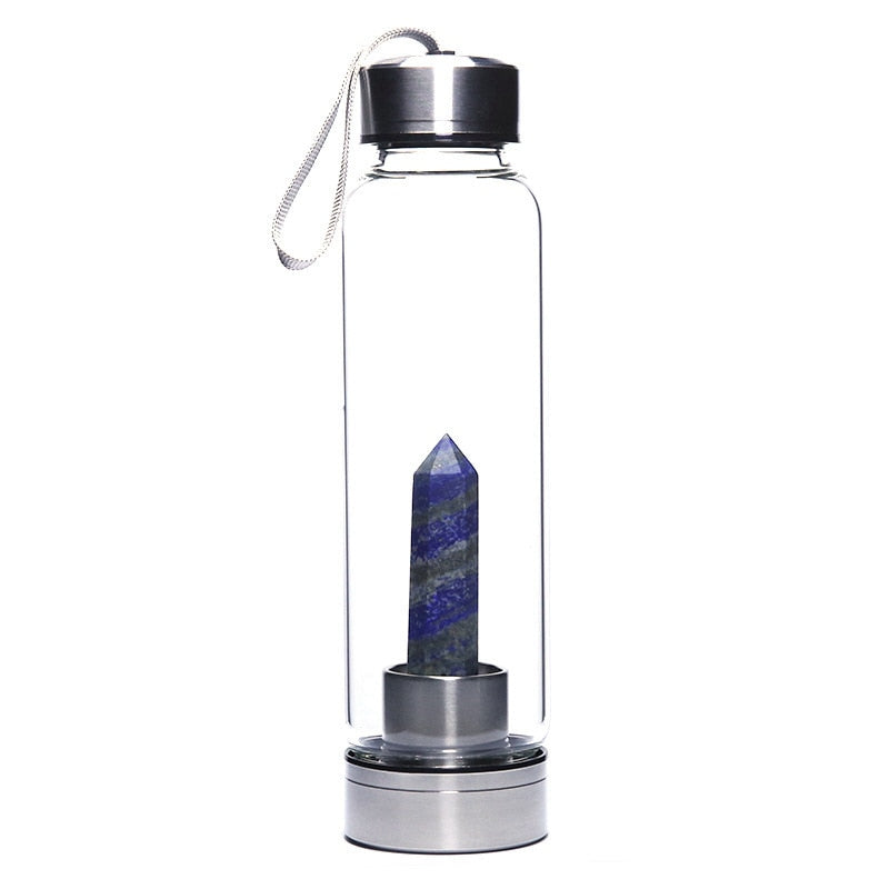 Natural Elixir Quartz Drink Water Bottle Crystal Point Wand Genstone Obelisk Healing Energy Stone Glass Drinking Bottles Gift