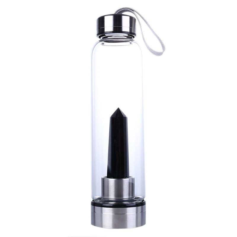 Natural Elixir Quartz Drink Water Bottle Crystal Point Wand Genstone Obelisk Healing Energy Stone Glass Drinking Bottles Gift