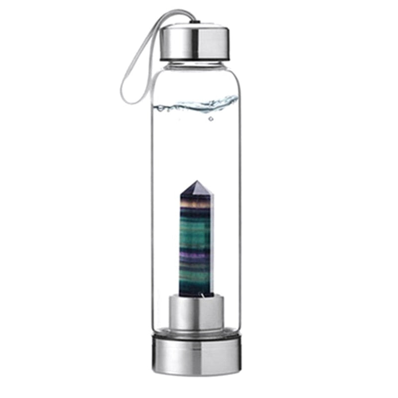 Natural Elixir Quartz Drink Water Bottle Crystal Point Wand Genstone Obelisk Healing Energy Stone Glass Drinking Bottles Gift
