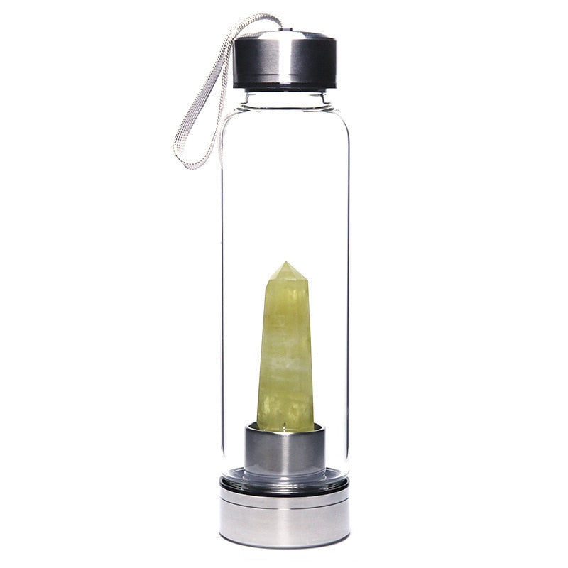 Natural Elixir Quartz Drink Water Bottle Crystal Point Wand Genstone Obelisk Healing Energy Stone Glass Drinking Bottles Gift