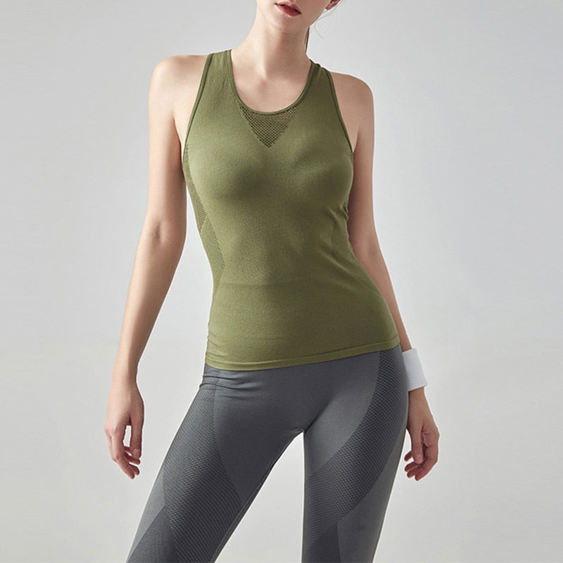Women yoga sport vest Professional sleeveless Quick Drying Fitness Running Tank Top Gym Yoga shirt fitness Vest Green