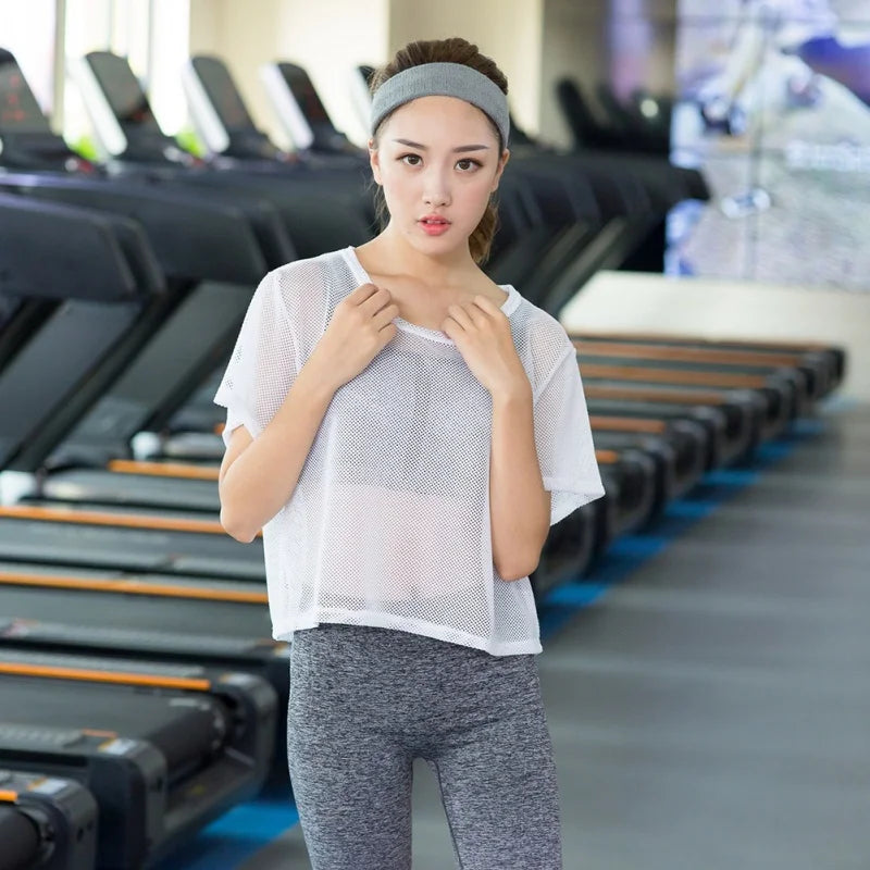 Hot Women  Fitness Yoga Blouse Mesh Bottoming Shirt Outdoor Riding Running Quick-Drying Sports Top T-shirt