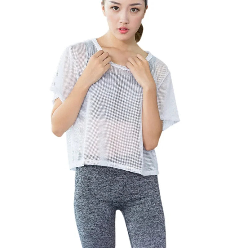 Hot Women  Fitness Yoga Blouse Mesh Bottoming Shirt Outdoor Riding Running Quick-Drying Sports Top T-shirt