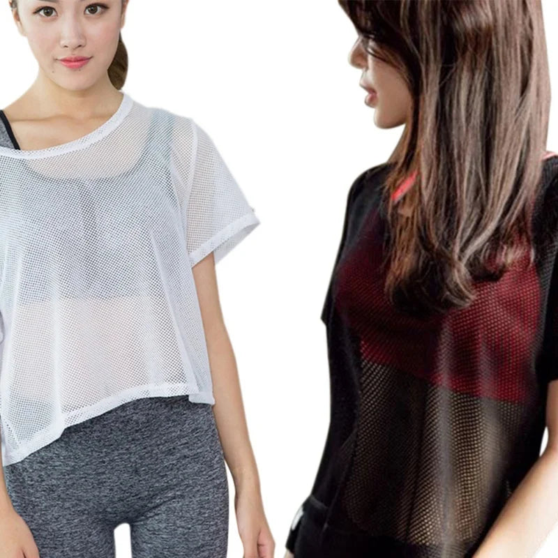 Hot Women  Fitness Yoga Blouse Mesh Bottoming Shirt Outdoor Riding Running Quick-Drying Sports Top T-shirt