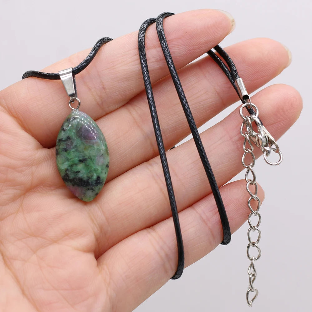 New Opal Topaz Malachite Necklace Natural Stone Horse Eye Shape Pendant Necklace 13x28mm for Men Women Charm Jewelry Gift