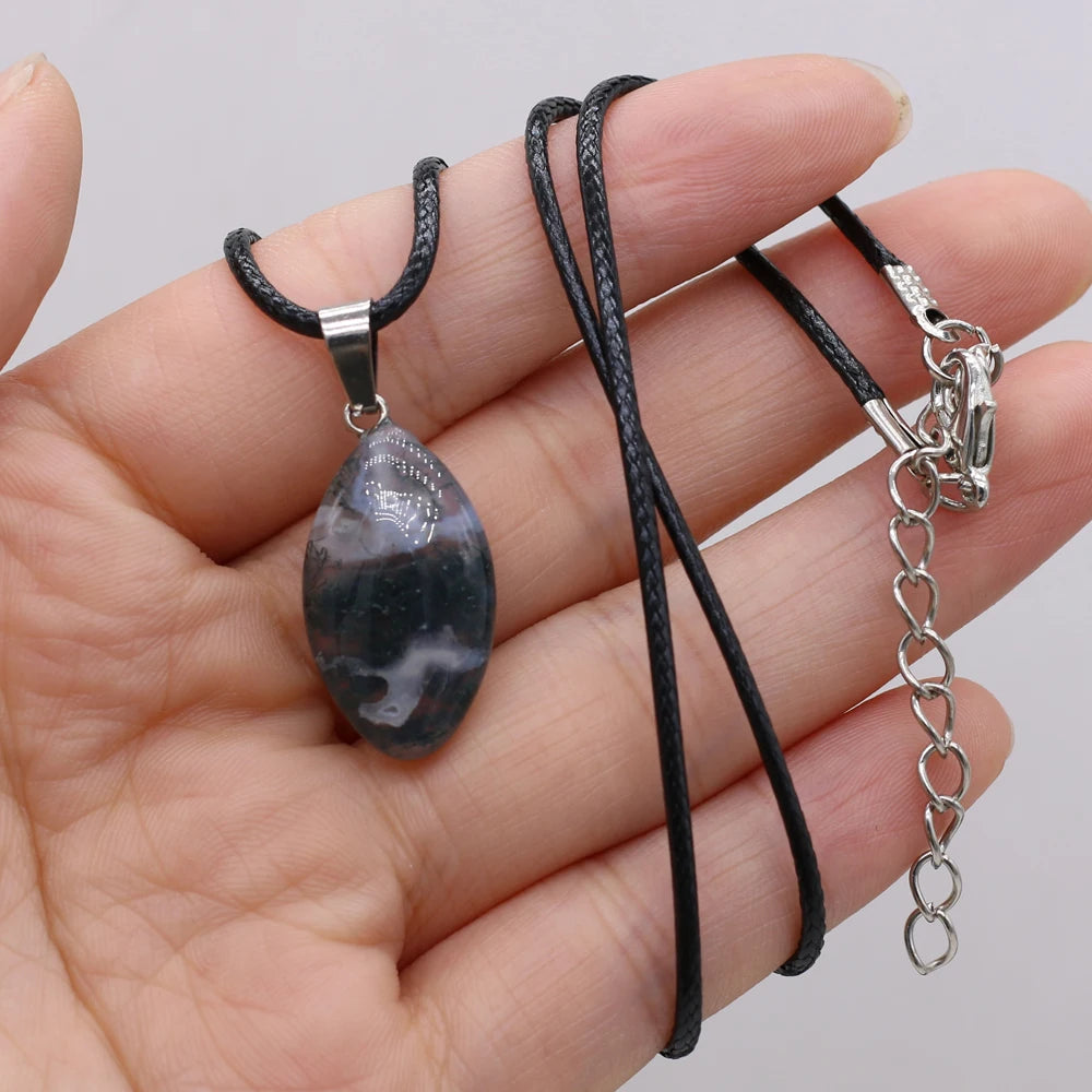 New Opal Topaz Malachite Necklace Natural Stone Horse Eye Shape Pendant Necklace 13x28mm for Men Women Charm Jewelry Gift