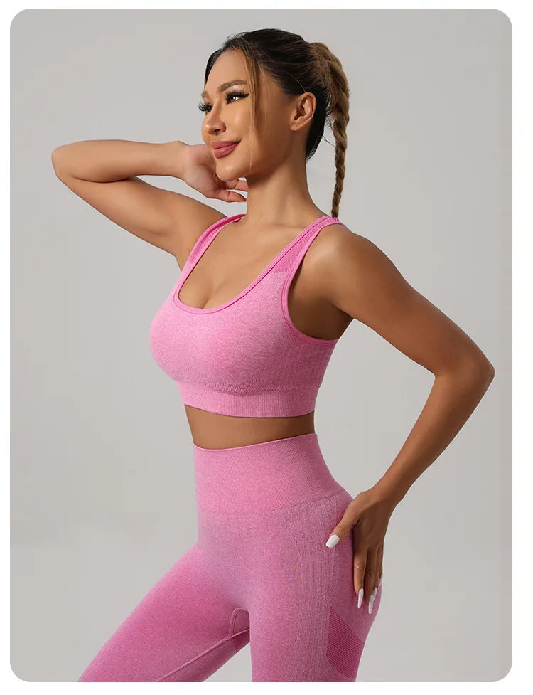 Mileegirl 2pcs Sport Sets Women Gym, Push Up Yoga Pants, Hollow Back Gym Fitness Bra, Workout Leggings, Seamless Tights Sets