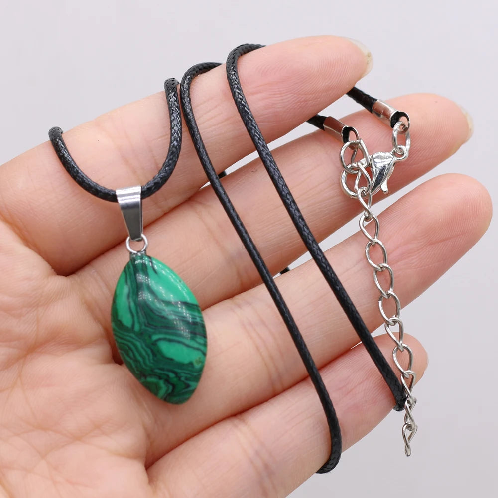 New Opal Topaz Malachite Necklace Natural Stone Horse Eye Shape Pendant Necklace 13x28mm for Men Women Charm Jewelry Gift