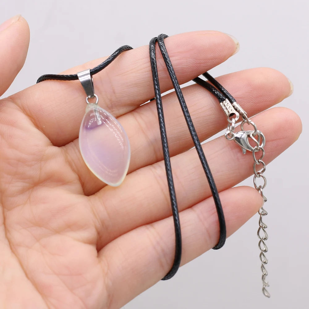 New Opal Topaz Malachite Necklace Natural Stone Horse Eye Shape Pendant Necklace 13x28mm for Men Women Charm Jewelry Gift