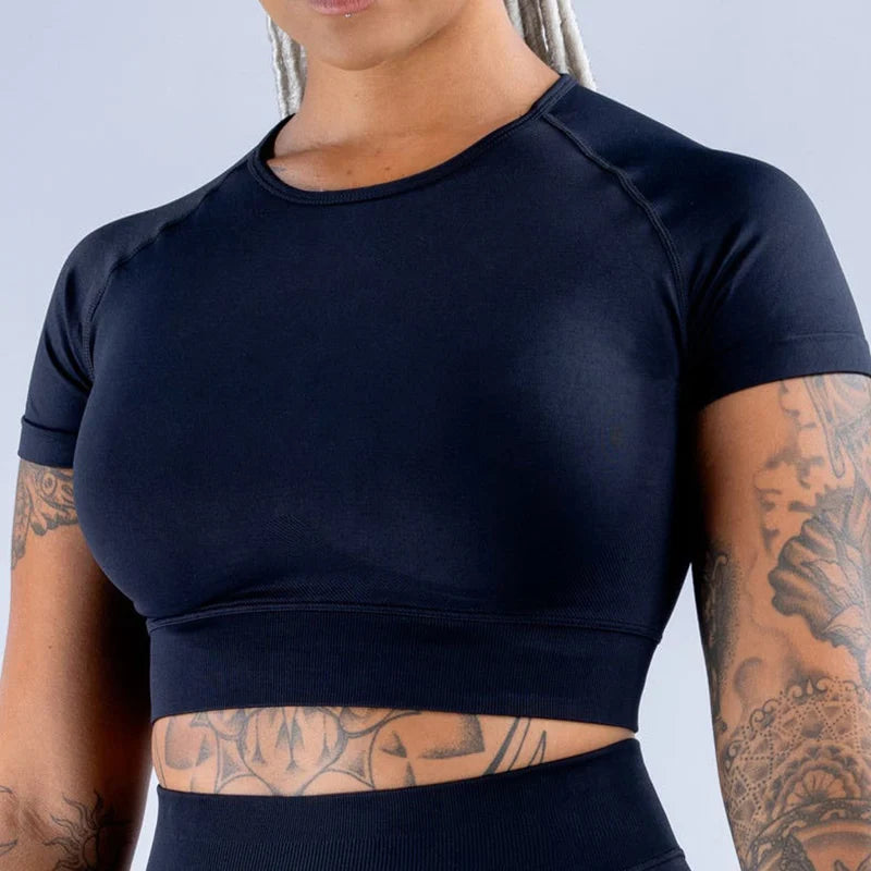 Ribbed Sports T Shirts Fitness Workout Tee Sports Tops Activewear Impact Gym Crop Top for Women Short Sleeve Seamless Yoga Top