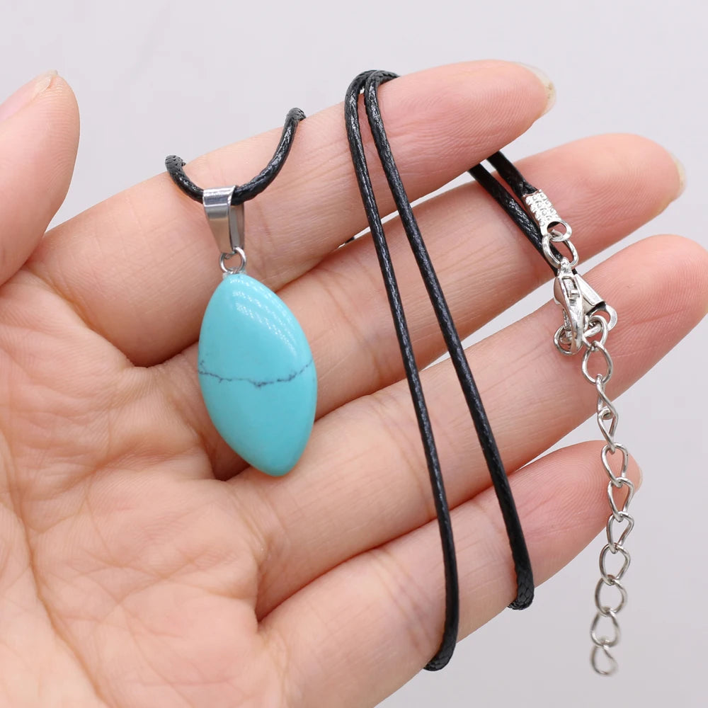 New Opal Topaz Malachite Necklace Natural Stone Horse Eye Shape Pendant Necklace 13x28mm for Men Women Charm Jewelry Gift