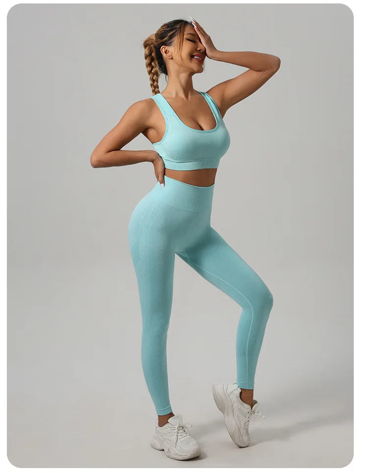 Mileegirl 2pcs Sport Sets Women Gym, Push Up Yoga Pants, Hollow Back Gym Fitness Bra, Workout Leggings, Seamless Tights Sets
