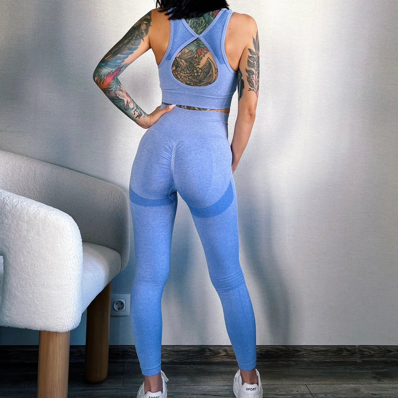 Mileegirl 2pcs Sport Sets Women Gym, Push Up Yoga Pants, Hollow Back Gym Fitness Bra, Workout Leggings, Seamless Tights Sets