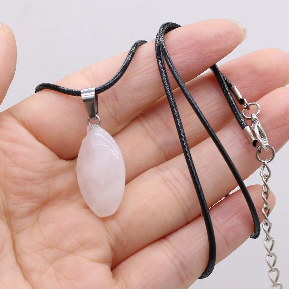 New Opal Topaz Malachite Necklace Natural Stone Horse Eye Shape Pendant Necklace 13x28mm for Men Women Charm Jewelry Gift