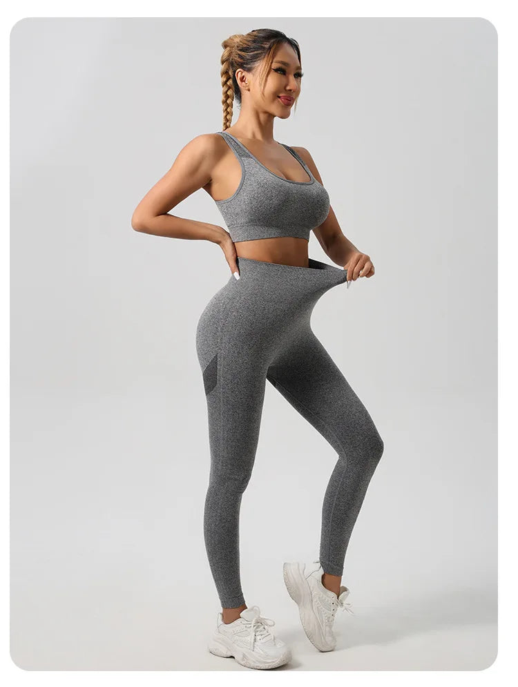 Mileegirl 2pcs Sport Sets Women Gym, Push Up Yoga Pants, Hollow Back Gym Fitness Bra, Workout Leggings, Seamless Tights Sets