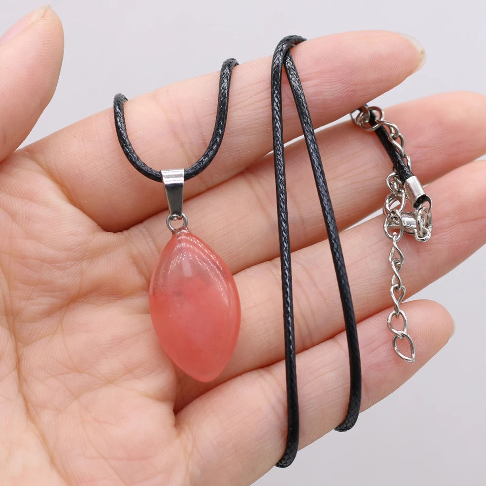 New Opal Topaz Malachite Necklace Natural Stone Horse Eye Shape Pendant Necklace 13x28mm for Men Women Charm Jewelry Gift