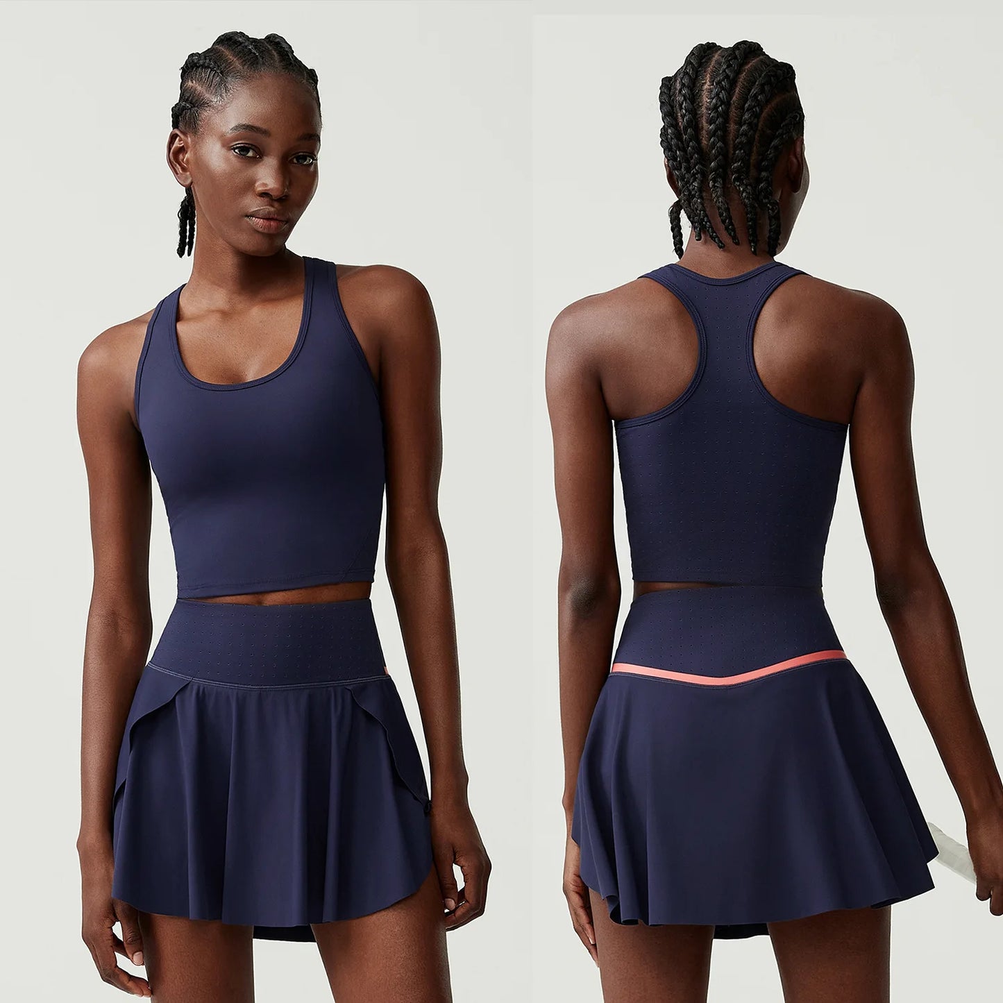 Women Two Pieces Fitness Yoga Set Breathable Outdoor Running Suit Soft Stretchy Tennis Skirt Workout Clothes Short Sportswear