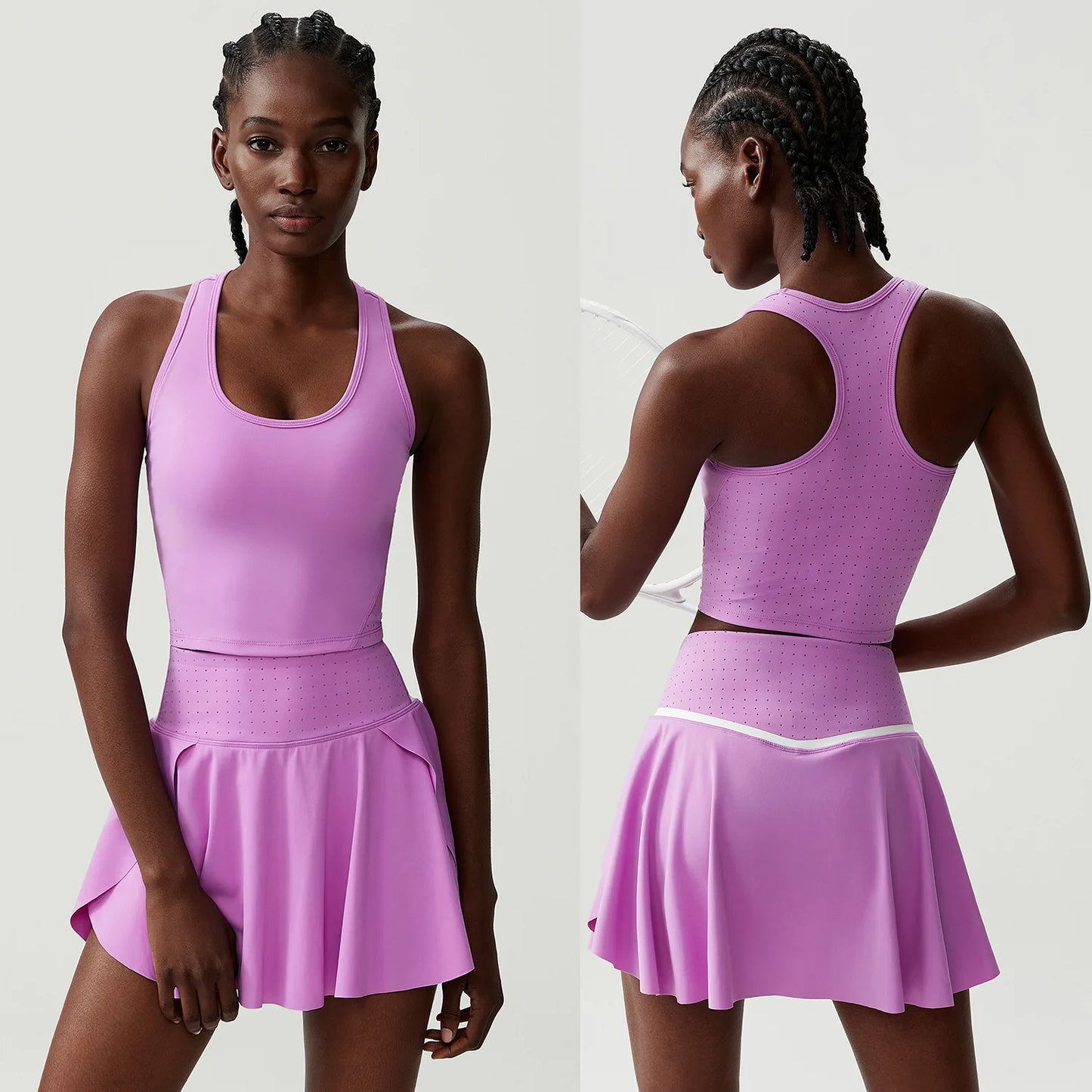 Women Two Pieces Fitness Yoga Set Breathable Outdoor Running Suit Soft Stretchy Tennis Skirt Workout Clothes Short Sportswear
