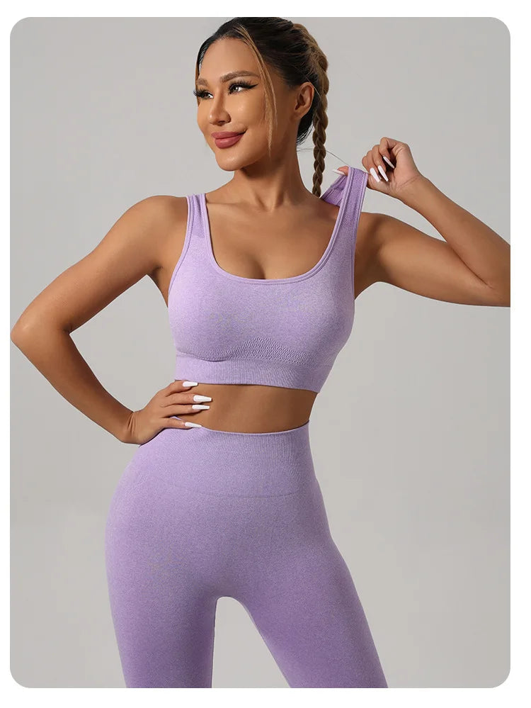 Mileegirl 2pcs Sport Sets Women Gym, Push Up Yoga Pants, Hollow Back Gym Fitness Bra, Workout Leggings, Seamless Tights Sets