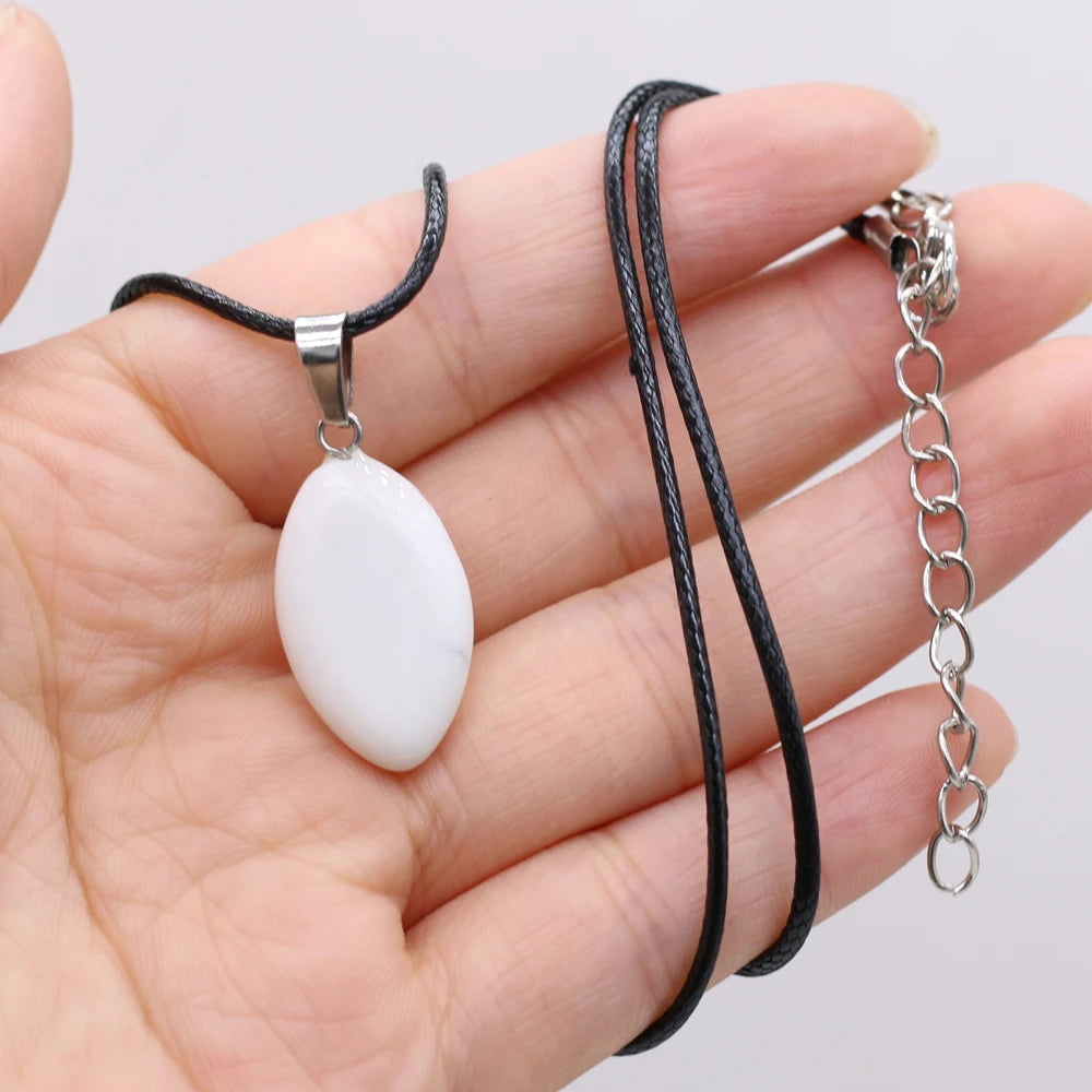 New Opal Topaz Malachite Necklace Natural Stone Horse Eye Shape Pendant Necklace 13x28mm for Men Women Charm Jewelry Gift