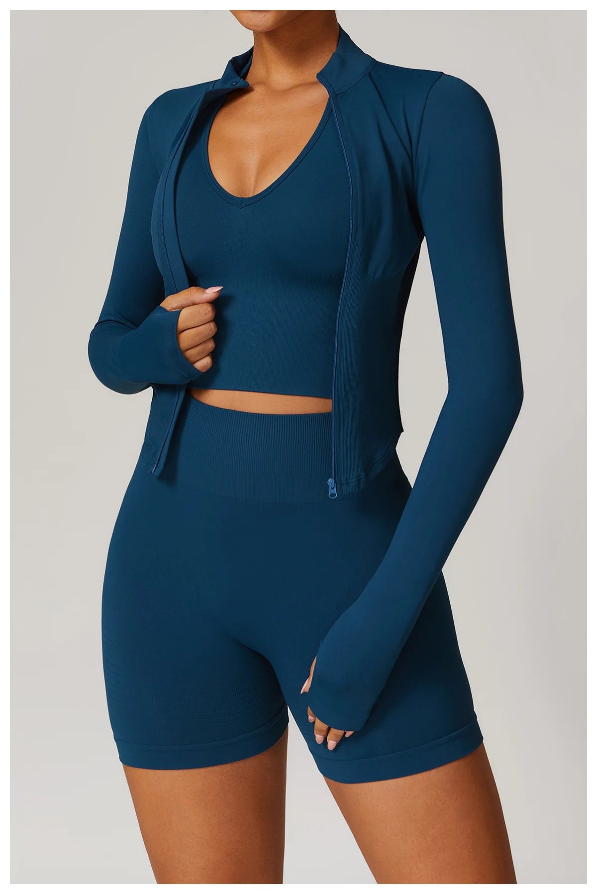 Zipper Women Crop Tops Yoga T-shirts Solid Sports Top Long Sleeve Running Shirts Sexy Quick Dry Fitness Jacket Gym Sport Wear