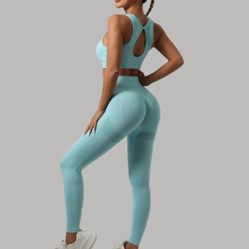 Mileegirl 2pcs Sport Sets Women Gym, Push Up Yoga Pants, Hollow Back Gym Fitness Bra, Workout Leggings, Seamless Tights Sets