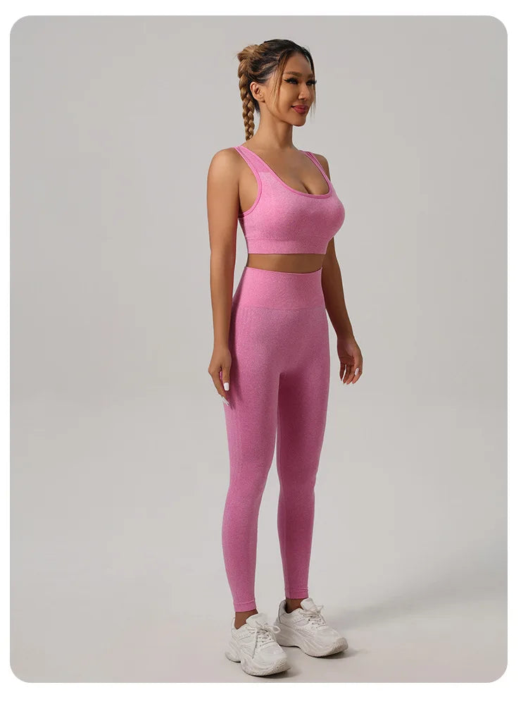Mileegirl 2pcs Sport Sets Women Gym, Push Up Yoga Pants, Hollow Back Gym Fitness Bra, Workout Leggings, Seamless Tights Sets