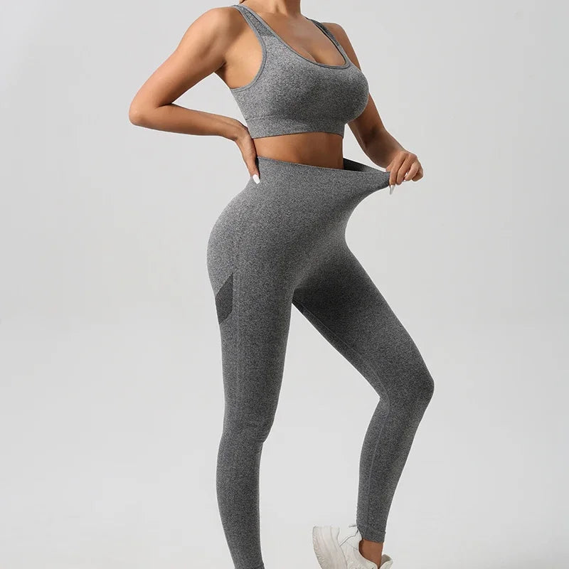 Mileegirl 2pcs Sport Sets Women Gym, Push Up Yoga Pants, Hollow Back Gym Fitness Bra, Workout Leggings, Seamless Tights Sets